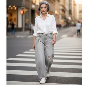 Universal Thread Size 12R High Rise Curved Leg Jeans Ligh Wash Barrel Baggy